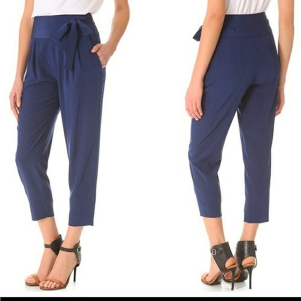 Diane Von Furstenberg Keaka Side Tie Navy Blue Dress Business Pants SZ 8 EUC